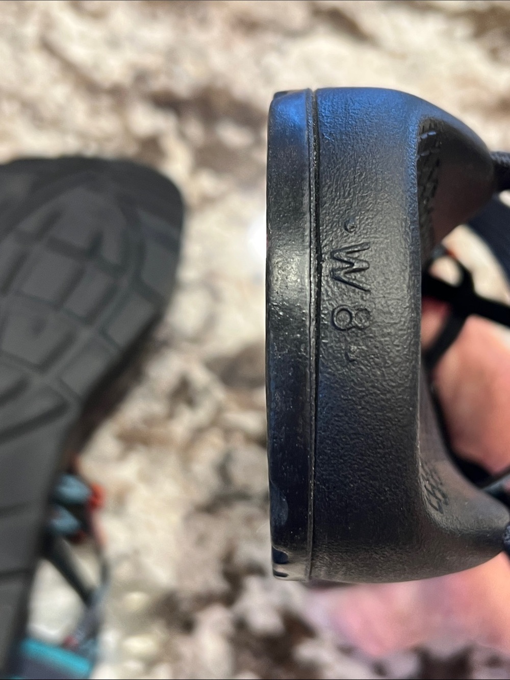 Chaco Black Sandals with Orange & Teal Patterned Straps - Picture 6 of 8